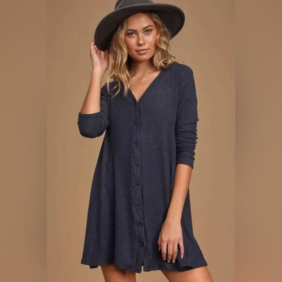 Lulus Blue Knit Sweet Comfort Mini Sweater Dress XS NWT - Picture 2 of 10